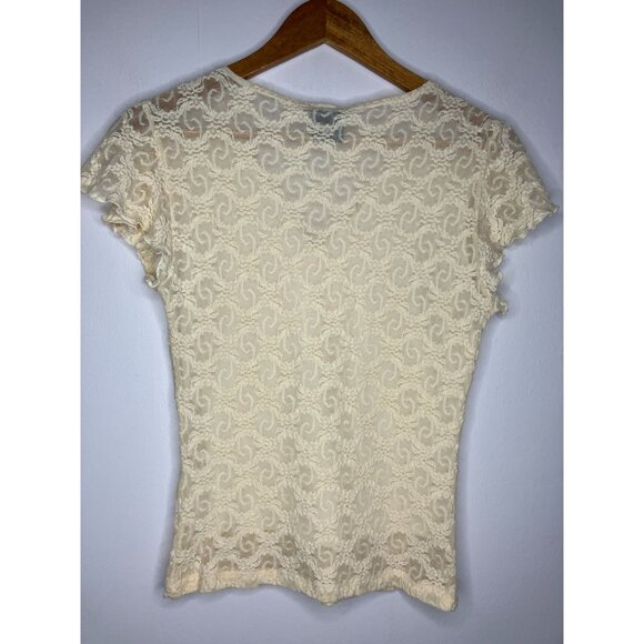 Vintage J.T.B. Lace Blouse Cap Sleeves Y2k Lace Fairy Grunge Whimsigoth Small - Picture 12 of 13